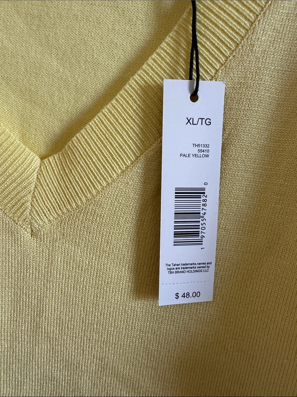 Tahari Pale Yellow V-Neck Short Sleeve Knit XL NWT